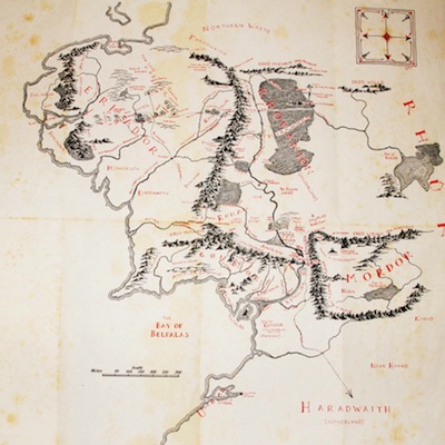 Christopher Tolkien's hand-drawn map from The Lord of the Rings